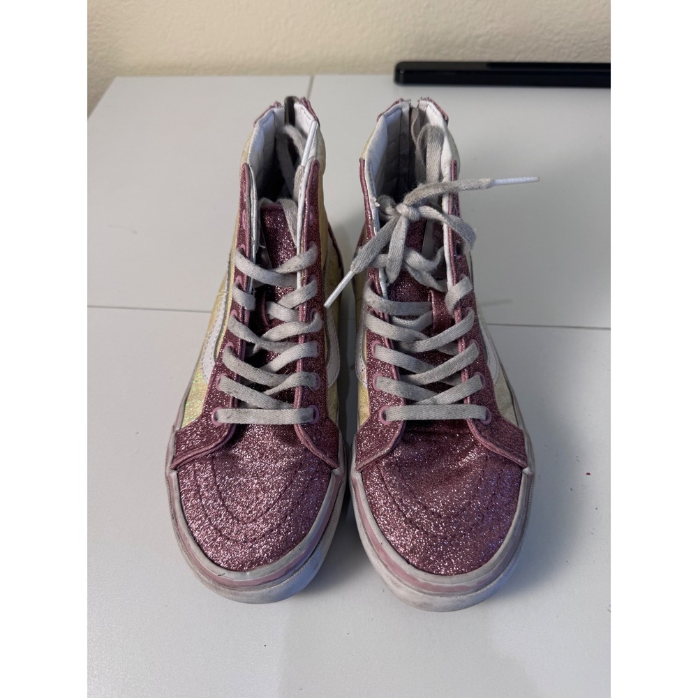 Vans Sk8 Hi‎ Glitter Zip Sneakers Kids 1.5 Pink Gold High Top Shimmer Glam Indie